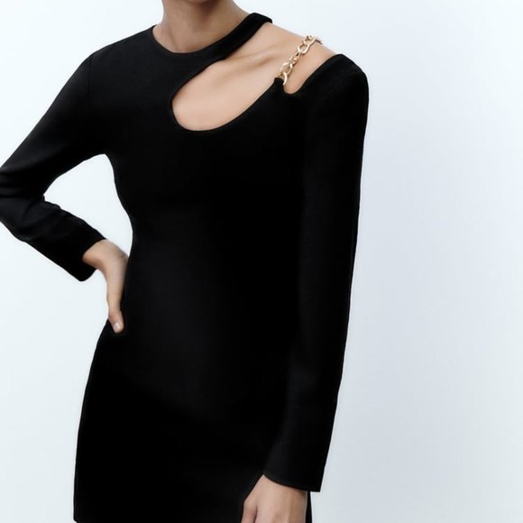 Zara Black Dress with Gold Chain - Picture 9 of 15